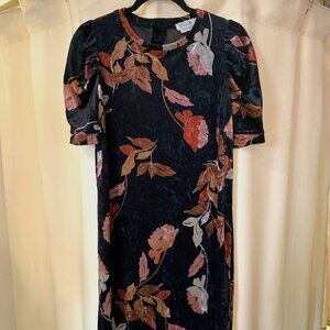 Molly Bracken Black Velvet Floral Print Mini Dress size S.